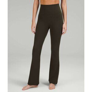 Lululemon Groove Super-High-Rise Flared Leggings Size 18 Dark Olive Nulu Fabric